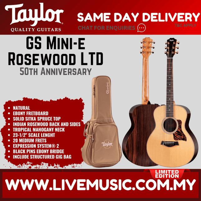Natural Taylor GS Mini-E acoustic guitar with tan gig bag, limited edition look