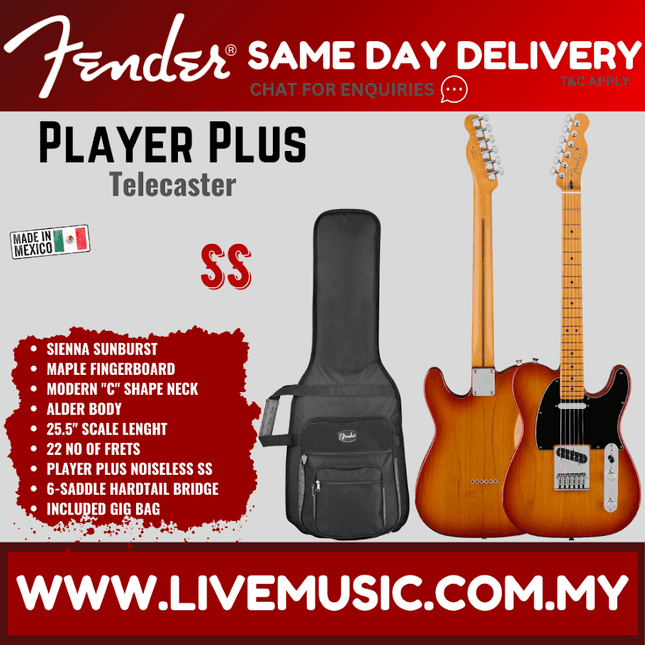 Fender Player Plus Telecaster Electric Guitar, Maple FB, Sienna Sunburst