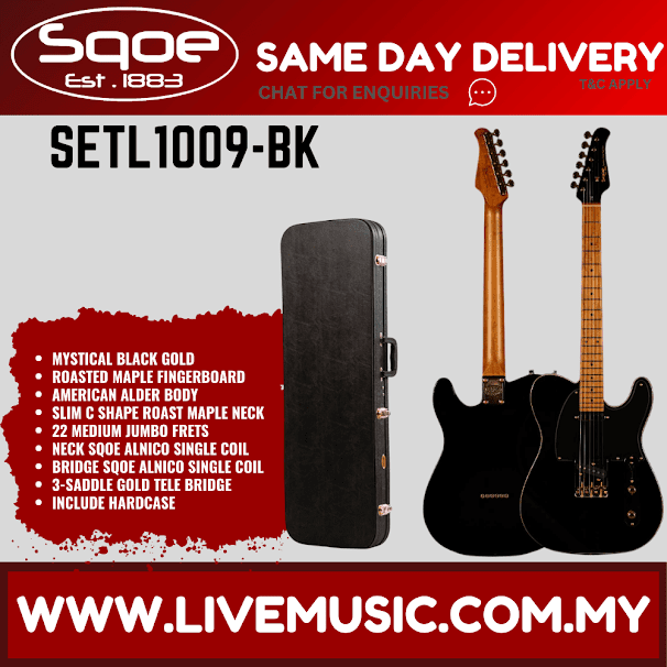 SQOE SETL1009 Telecaster Custom Electric Guitar w/Hardcase, Roasted Maple FB - Mystical Black Gold ( SETL-1009 / SETL 1009 )