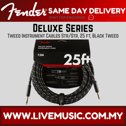 Fender Deluxe Series Instrument Cable, 25ft - Black Tweed