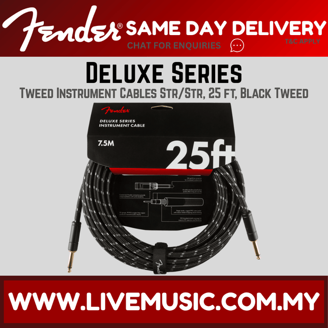 Fender Deluxe Series Instrument Cable, 25ft - Black Tweed