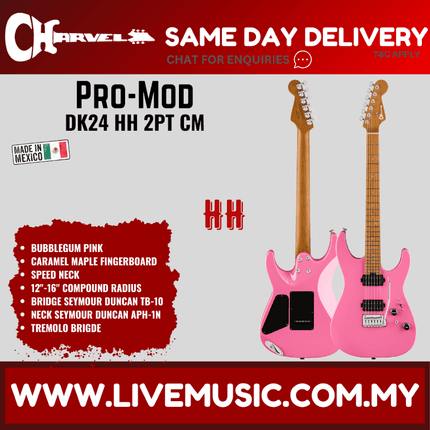 Charvel Pro-Mod DK24 HH 2PT CM Electric Guitar, Maple FB, Bubblegum Pink