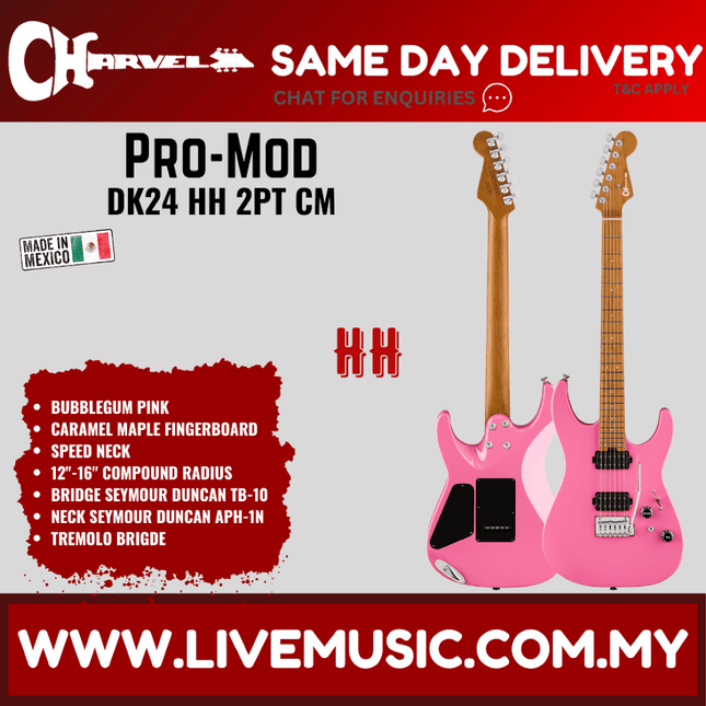 Charvel Pro-Mod DK24 HH 2PT CM Electric Guitar, Maple FB, Bubblegum Pink