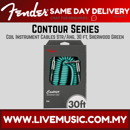 Fender 30FT Contour Series Coil Instrument Cable, Burgundy Mist / Sherwood Green / Inca Silver / Lake Placid Blue