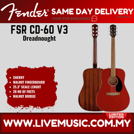 Fender FSR CD-60 V3 Dreadnought Acoustic Guitar, Cherry ( CD 60 / CD60 )