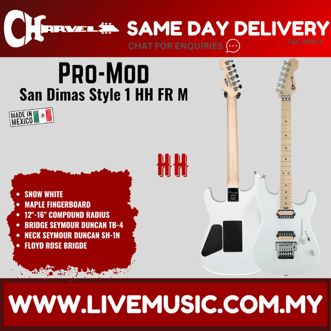 Charvel Pro Mod San Dimas Style 1 HH Floyd Rose Electric Guitar, Maple FB, Snow White