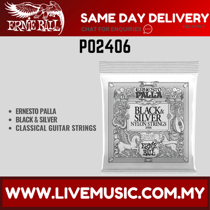 Ernie Ball 2406 Ernesto Palla Black & Silver Nylon Classical Guitar Strings - Medium Tension (28-42/EB2406)