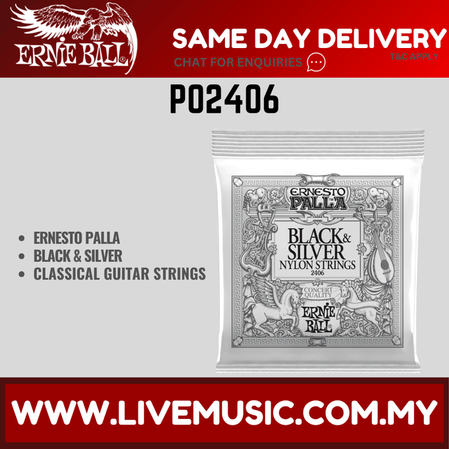 Ernie Ball 2406 Ernesto Palla Black & Silver Nylon Classical Guitar Strings - Medium Tension (28-42/EB2406)