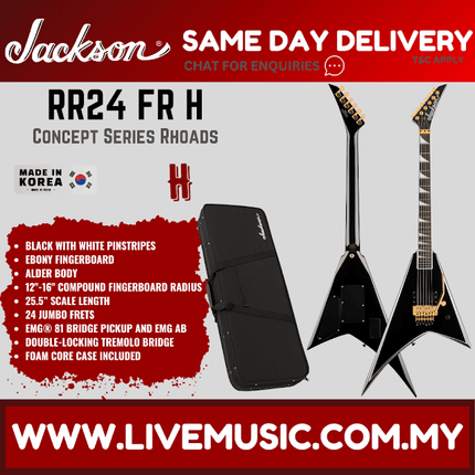 Jackson Concept Series Rhoads RR24 FR H Electric Guitar, Ebony FB, Black w/White Pinstripes