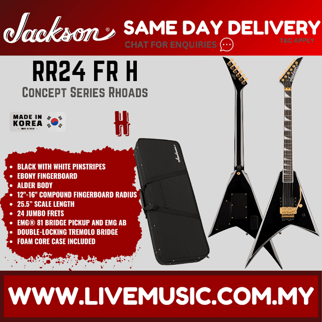 Jackson Concept Series Rhoads RR24 FR H Electric Guitar, Ebony FB, Black w/White Pinstripes