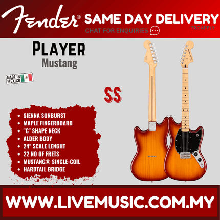 Fender Player Mustang Electric Guitar, Maple Fretboard - Sienna Sunburst
