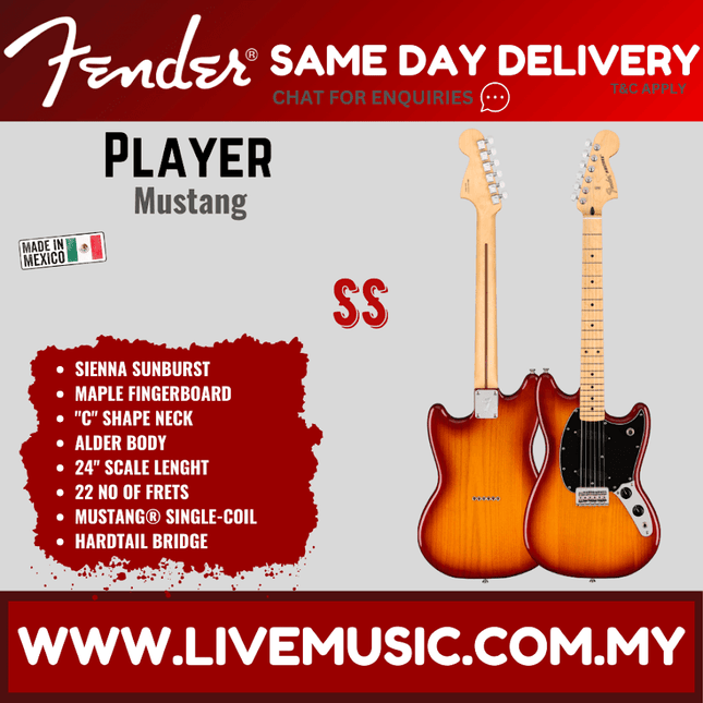 Fender Player Mustang Electric Guitar, Maple Fretboard - Sienna Sunburst