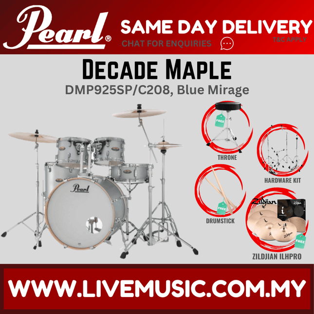 Pearl Decade Maple DMP925SP/C 5-Piece Drum Set with Zildjian ILHPRO Cymbals Set and Hardware