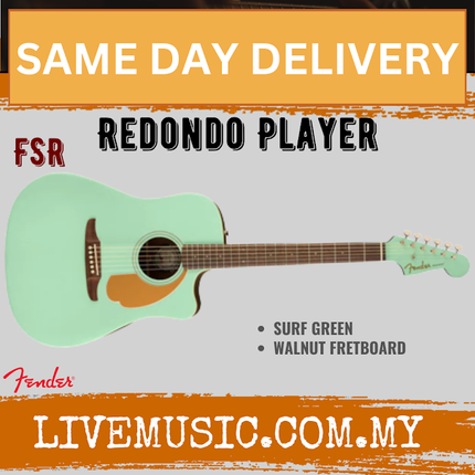 Fender FSR California Redondo Player Acoustic Guitar, Walnut FB, Surf Green