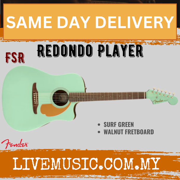 Fender FSR California Redondo Player Acoustic Guitar, Walnut FB, Surf Green