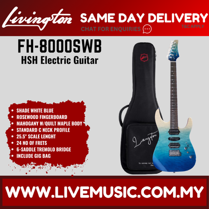 Livingston FH-8000 Stratocaster HSH Electric Guitar, Rosewood Fretboard - ( FH8000 FH 8000 )