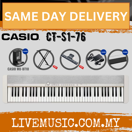 Casio CT-S1-76 76-key Portable Keyboard w/Keyboard Stand And WU-BT10 Wireless Bluetooth - White ( CTS1 / CT S1 )