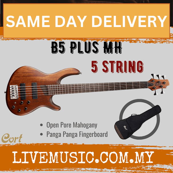 Cort B5 Plus MH 5-Strings Electric Bass Guitar Rosewood Fretboard with Bag - Open Pore Mahogany