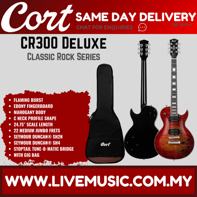 Cort CR300 Deluxe Electric Guitar Jatoba Fretboard with Gig Bag - Flaming Burst (CR-300/CR 300)