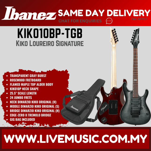 Ibanez KIKO10BP-TGB Kiko Loureiro Signature Electric Guitar w/Case, Transparent Gray Burst ( KIKO10BP TGB / KIKO10BPTGB )