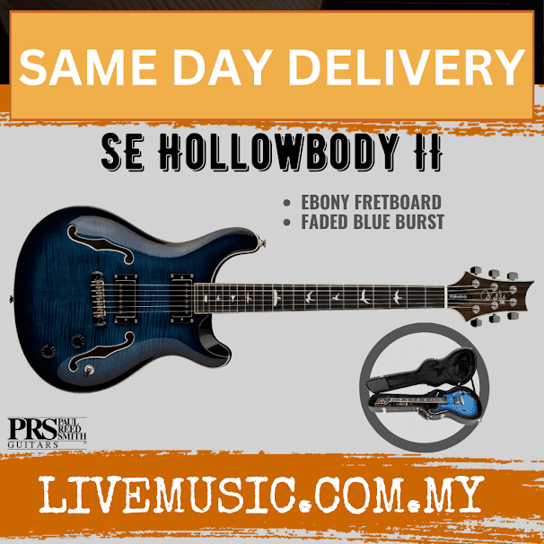 PRS SE Hollowbody II Electric Guitar w/Case, Faded Blue Burst