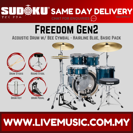 Sudoku Freedom Gen2 Acoustic Drum Set with Cymbals, Throne, Pedal - Basic Pack