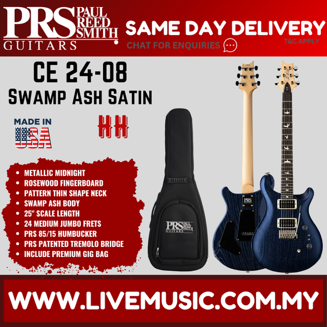 Metallic midnight blue satin electric guitar with black gig bag
