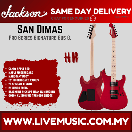 Jackson Pro Series Signature Gus G. San Dimas Style 1 Electric Guitar, Maple Fretboard - Candy Apple Red