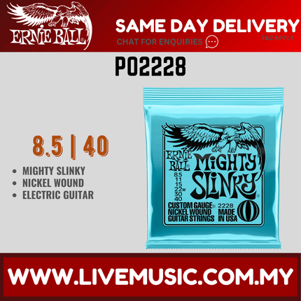 Ernie Ball 2228 Mighty Slinky Nickel Wound Electric Guitar Strings, 8.5-40 Gauge