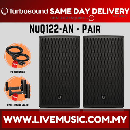 Turbosound NuQ122-AN 2500 Watt 12" Powered Loudspeaker w/Wireless Mic, Speaker Stand And Cable - Each / Pair (NuQ122 AN NuQ122AN)