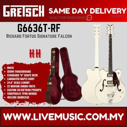 Gretsch G6636T-RF Richard Fortus Signature Falcon Center Block Guitar w/Bigsby, Vintage White
