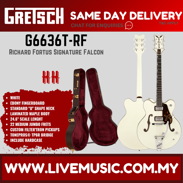 Gretsch G6636T-RF Richard Fortus Signature Falcon Center Block Guitar w/Bigsby, Vintage White