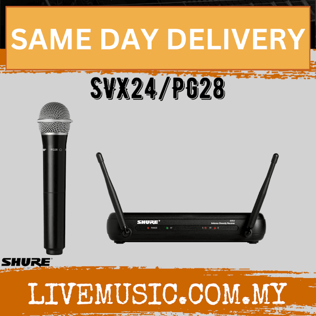 Shure SVX24/PG28 Handheld Wireless Microphone System, SVX4 Diversity Receiver, SVX2 Handheld Transmitter & PG28 Microphone (SVX24-PG28 / SVX24PG28 )
