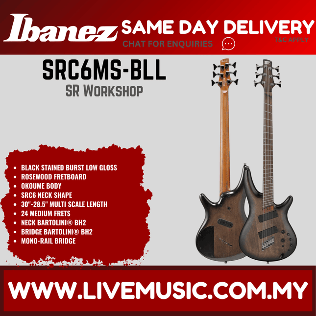 Ibanez SRC6MS-BLL 6-String Bass Guitar, Black Stained Burst Low Gloss ( SRC6MS BLL / SRC6MSBLL )