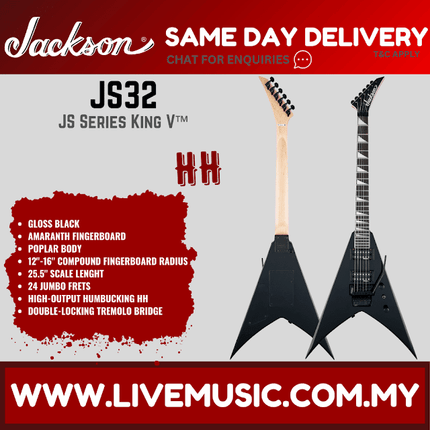 Jackson JS32 King V - JS Series Electric Guitar Amaranth Fretboard - Gloss Black (JS-32/JS 32-King V)