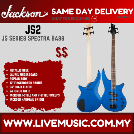 Jackson JS Series Spectra JS2 Bass Guitar, Laurel Fretboard - Metallic Blue (JS-2/JS 2)
