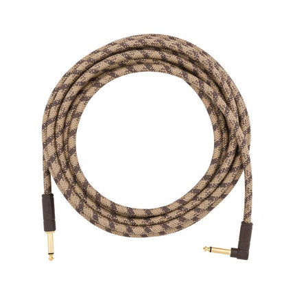 Fender Festival Hemp Angled Instrument Cable, 18.6ft, Pure Hemp - Brown Stripe