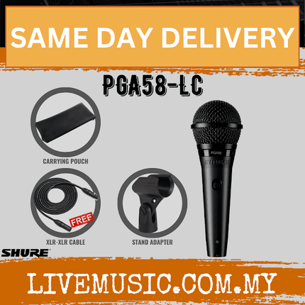 Shure PGA58 Cardioid Dynamic Vocal Microphone, XLR-XLR Cable ( PGA58-XLR/ PGA58-QTR / PGA58-LC )