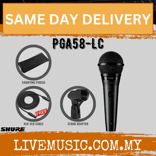 Shure PGA58 Cardioid Dynamic Vocal Microphone, XLR-XLR Cable ( PGA58-XLR/ PGA58-QTR / PGA58-LC )
