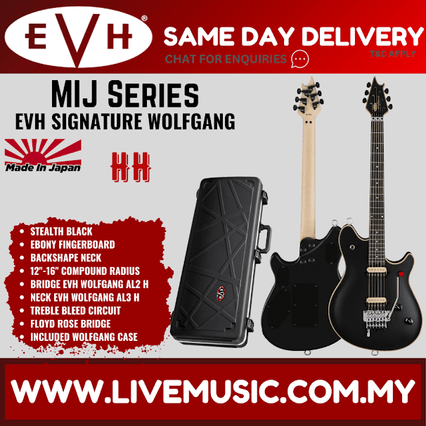 EVH Wolfgang MIJ Series Signature Electric Guitar, Ebony FB, Stealth Black