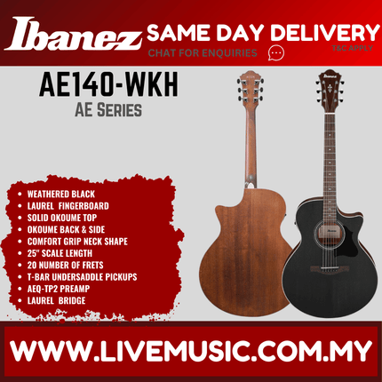 Ibanez AE140-WKH AE Series Acoustic Electric Guitar - Weathered Black Open Pore Top ( AE140 WKH / AE140WKH )