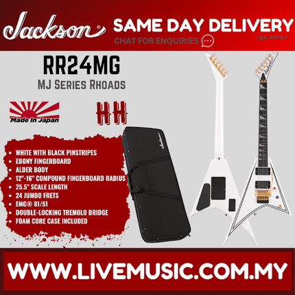 Jackson MJ Series Rhoads RR24 MG Electric Guitar, Ebony FB, White/Black Pinstripes