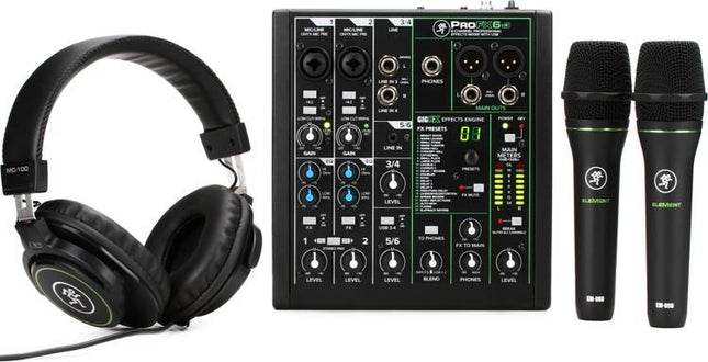 Mackie Performer Bundle With ProFX6v3 Mixer, EM-89D Microphone, MC-100 Headphone And Mic Stand (ProFx6/EM89D/MC100)