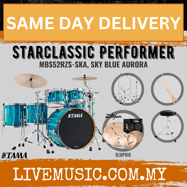 5-piece drum shell pack with Sky Blue Aurora finish and Zildjian ILHPRO cymbals