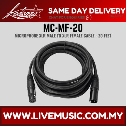 Kadenza MC-MF-20 Microphone Cable XLR Male to Female - 20ft (MC MF 20 / MCMF20 LMC)