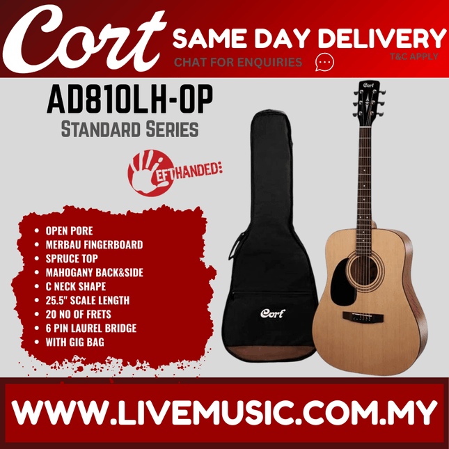 Cort AD810 LH - Lefthanded Acoustic Guitar with Gig Bag (AD-810LH/AD810-LH)