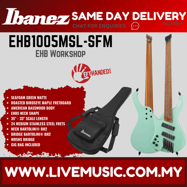 Ibanez Bass Workshop EHB1005MSL-SFM Left Handed Electric Bass Guitar w/Gig Bag, Sea Foam Green Matte ( EHB1005MSL SFM / EHB1005MSLSFM )