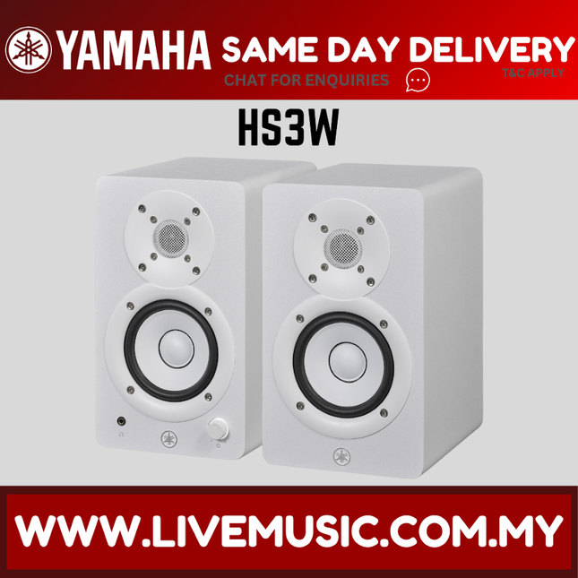 Yamaha HS3 3.5" Powered Studio Monitor Speaker With Speaker Stand & Isolation Pads, Pair - White ( HS-3 / HS 3 )