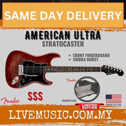 Fender American Ultra Limited Edition Stratocaster Electric Guitar, Ebony FB, Umbra Burst