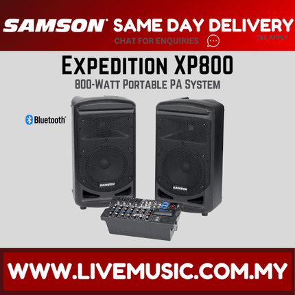 Samson Expedition XP800 8 Channel Mixer 800W 2 Way Speaker Portable PA System With Bluetooth (XP 800/XP-800)